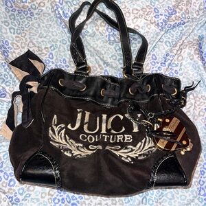 Vintage Black Juicy Couture Purse Daydreamer Tote Bag Y2K Terry Cloth Handbag